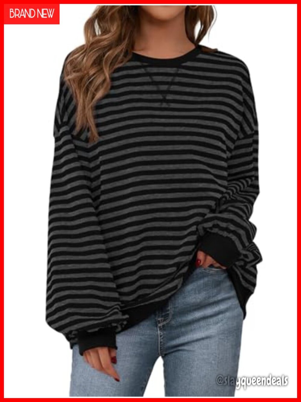 Striped Oversized Sweatshirt Lightweight Fall Long Sleeve